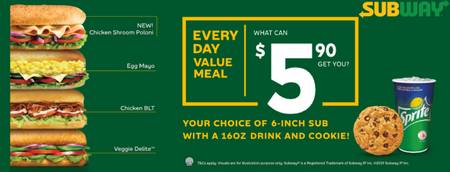 Restaurants offers | Everyday Value Fresh Meal ONLY 5$ in Subway | 23/06/2021 - 31/05/2022