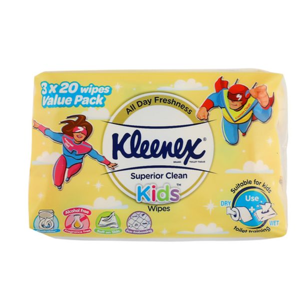 KLEENEX SUPERIOR CLEAN KID WIPES 3X20'S offers at S$ 4.45