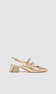 Gold high-heel slingback ballerina-style shoes offers at S$ 39.99 in Stradivarius