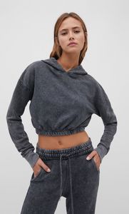 Faded-effect cropped hoodie offers at S$ 22.99 in Stradivarius
