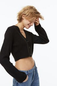Cropped rib-knit cardigan offers at S$ 24.95 in H&M