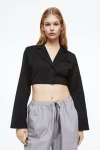 Tie-detail cropped blazer offers at S$ 49.95 in H&M