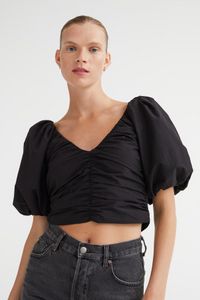 Gathered puff-sleeved top offers at S$ 30 in H&M