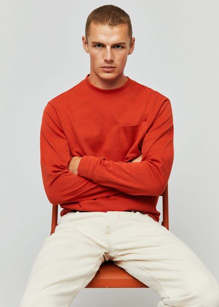 Long sleeve cotton t-shirt offers at S$ 59.9 in HE by Mango