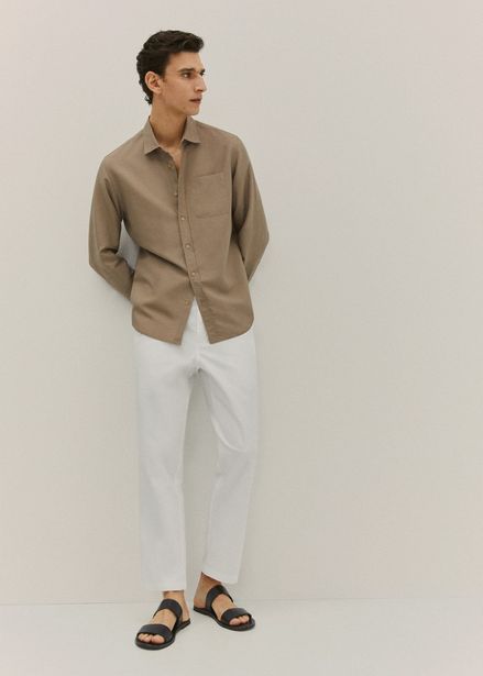 Regular fit cotton linen trousers offers at S$ 89.9 in HE by Mango