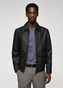 Pocket leather jacket offers at S$ 339.9 in HE by Mango