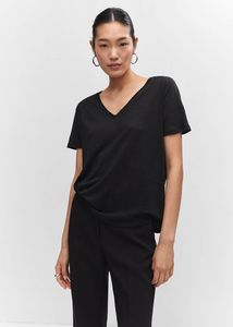 V-neck linen t-shirt offers at S$ 39.9 in Mango