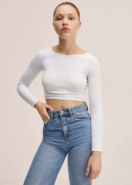 Ribbed crop T-shirt offers at S$ 19.9 in Mango