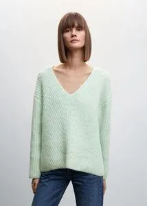 V-neck knit sweater offers at S$ 49.9 in Mango