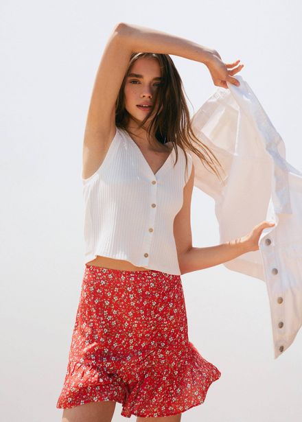 Ruffle flower print miniskirt offers at S$ 39.9 in Mango