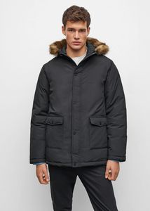 Faux fur hood coat offers at S$ 99.9 in Mango