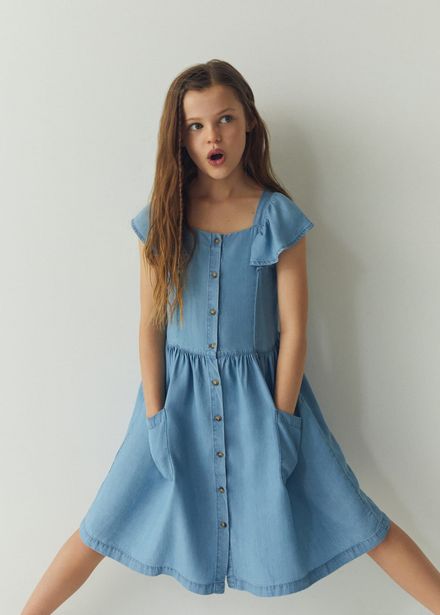 Frills denim dress offers at S$ 29.9 in Mango Kids