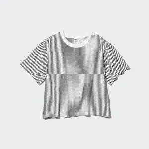 Slub Jersey Striped Cropped Short Sleeve T-Shirt offers at S$ 7.9 in Uniqlo