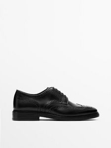 Brushed Leather Shoes With Broguing offers at S$ 295 in Massimo Dutti