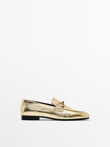 Crackled Leather Loafers With Buckle offers at S$ 175 in Massimo Dutti