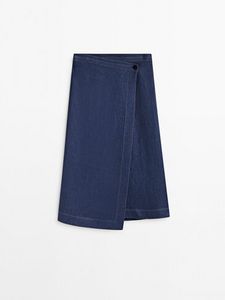 Linen Wrap Skirt With Topstitching offers at S$ 199 in Massimo Dutti