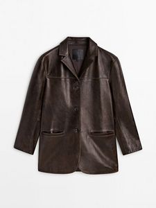 Distressed effect leather blazer offers at S$ 795 in Massimo Dutti