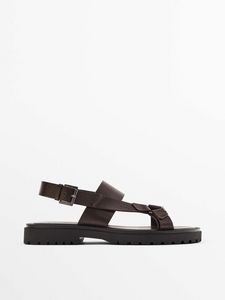 Brown Leather Sandals - Studio offers at S$ 225 in Massimo Dutti