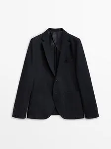 Navy Blue Cotton Blend Blazer offers at S$ 325 in Massimo Dutti