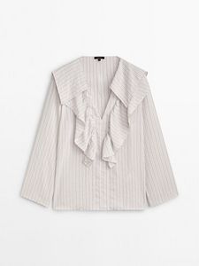 Striped Blouse With Ruffle Detail offers at S$ 159 in Massimo Dutti