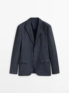 Faded Houndstooth Linen Suit Blazer offers at S$ 495 in Massimo Dutti