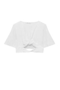 White cropped blouse with knots offers at S$ 34.9 in Pull & Bear