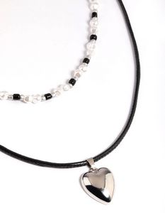 Rhodium Mixed Bead Heart Pendant Necklace offers at S$ 10 in Lovisa