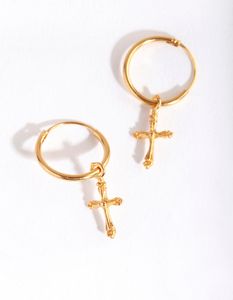Gold Plated Sterling Silver Cross Dangle Hoop Earrings offers at S$ 7 in Lovisa