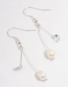 Silver Freshwater Pearl & Diamante Drop Earrings offers at S$ 5 in Lovisa