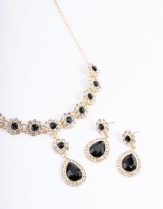 Black Diamante Flower Earring and Necklace Set offers at S$ 10 in Lovisa