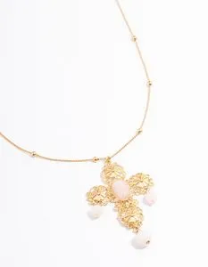 Gold Long Quartz Cross Necklace offers at S$ 7 in Lovisa
