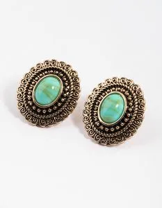 Turquoise Ornate Oval Stud Earrings offers at S$ 5 in Lovisa