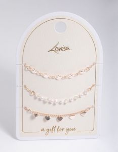 Rose Gold Disc, Pearl and Heart Bracelet 3-Pack offers at S$ 10 in Lovisa