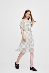 Pleated Chiffon Check Print Dress offers at S$ 79 in G2000