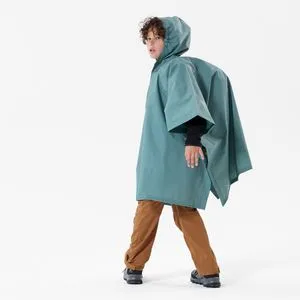 Kids’ hiking rain poncho - 10 L - 126 to 156 cm Blue green offers at S$ 8.9 in Decathlon
