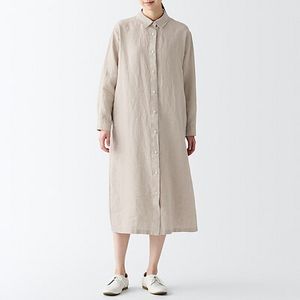 Linen L/S dress offers at S$ 69 in MUJI