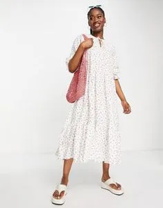 New Look seersucker oversized collar smock midi dress in white offers at S$ 15.29 in asos