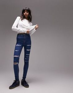 Topshop Joni jean with super rip in mid blue offers at S$ 13.5 in asos