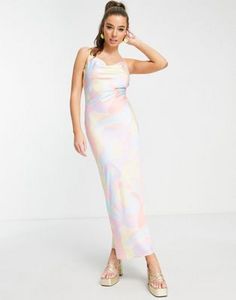 Peppermayo cowl front maxi dress in pastel wave print offers at S$ 30.5 in asos