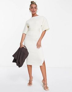 Closet London ribbed pencil dress with tie belt in stone offers at S$ 34.5 in asos