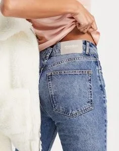 Pull&Bear 90s jean with rips and split hem in blue offers at S$ 15.5 in asos
