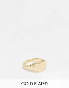 Pieces exclusive 18k plated heart signet ring in gold offers at S$ 7 in asos