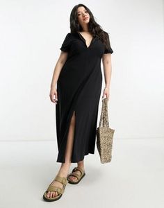 ASOS DESIGN Curve ultimate midi tea dress with collar in black offers at S$ 48 in asos