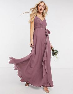 ASOS DESIGN Bridesmaid cami maxi dress with ruched bodice and tie waist in dusty mauve offers at S$ 51 in asos