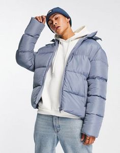 ASOS DESIGN puffer jacket with removable hood in blue offers at S$ 24 in asos