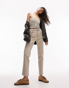 Topshop mid rise straight jeans in sand offers at S$ 39.5 in asos