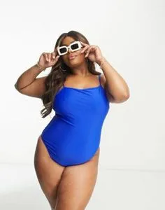 Brave Soul Plus square neck swimsuit in cobalt blue offers at S$ 16 in asos