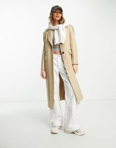 River Island pinstripe structured coat in beige offers at S$ 38 in asos